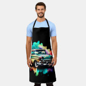 水の色絵画のヴィンテージカー エプロン (着用した状態)