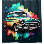 水の色絵画のヴィンテージカー シャワーカーテン (正面)