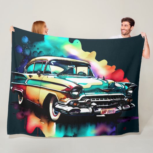 水の色絵画のヴィンテージカー フリースブランケット (インサイチュ)