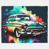 水の色絵画のヴィンテージカー フリースブランケット (正面(横))