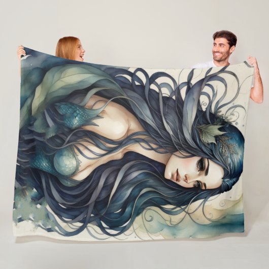 水の色絵画の人魚 フリースブランケット (インサイチュ)