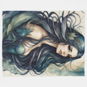 水の色絵画の人魚 フリースブランケット (正面(横))