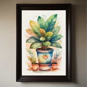 水の色絵画の家の植物ポットIII ポスター