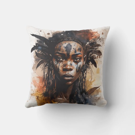 水の色絵画の美しいアフリカ族女性 クッション (裏面)