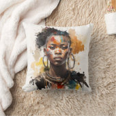 水の色絵画の美しいアフリカ族女性 クッション (ブランケット)