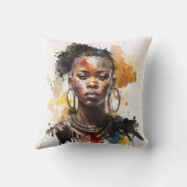 水の色絵画の美しいアフリカ族女性 クッション (裏面)