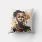 水の色絵画の美しいアフリカ族女性 クッション (裏面)