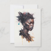 水の色絵画の美しいアフリカ族女性 サンキューカード (正面)