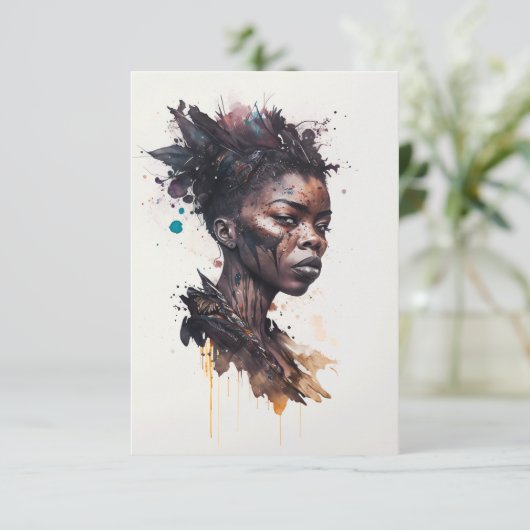 水の色絵画の美しいアフリカ族女性 サンキューカード (スタンド正面)