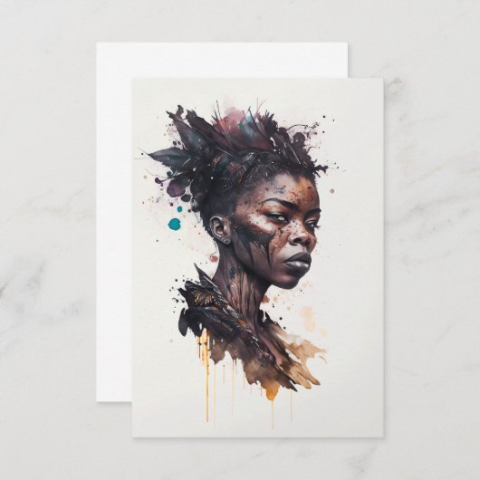 水の色絵画の美しいアフリカ族女性 サンキューカード (正面/裏面)