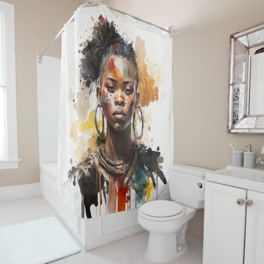 水の色絵画の美しいアフリカ族女性 シャワーカーテン (インサイチュ)