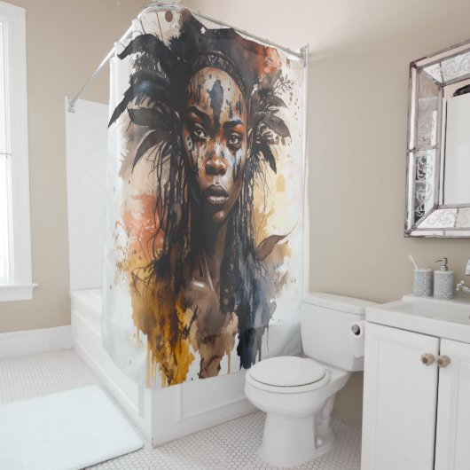 水の色絵画の美しいアフリカ族女性 シャワーカーテン (インサイチュ)