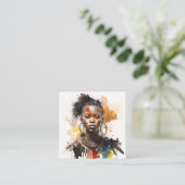 水の色絵画の美しいアフリカ族女性 スクエア名刺 (スタンド正面)