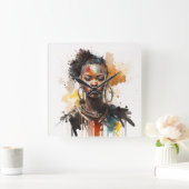 水の色絵画の美しいアフリカ族女性 スクエア壁時計 (ホーム)