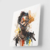 水の色絵画の美しいアフリカ族女性 スクエア壁時計 (傾斜)