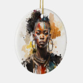 水の色絵画の美しいアフリカ族女性 セラミックオーナメント (右)