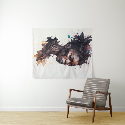 水の色絵画の美しいアフリカ族女性 タペストリー (インサイチュ(横))