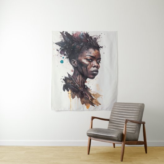 水の色絵画の美しいアフリカ族女性 タペストリー (インサイチュ)