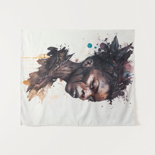 水の色絵画の美しいアフリカ族女性 タペストリー (正面(横))