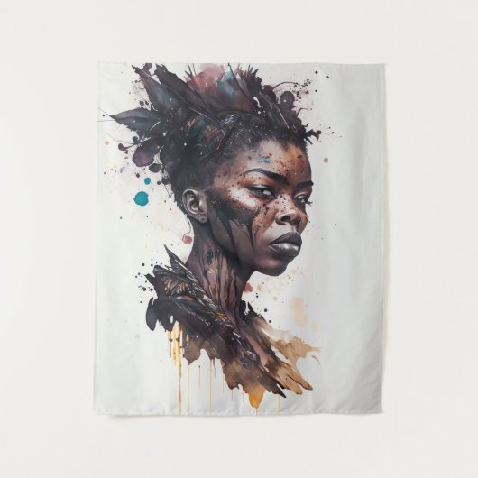 水の色絵画の美しいアフリカ族女性 タペストリー (正面)