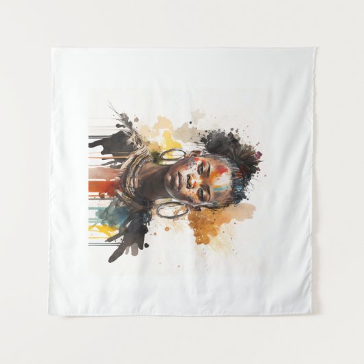 水の色絵画の美しいアフリカ族女性 タペストリー (正面(横))