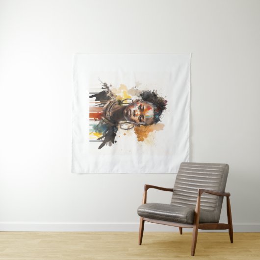 水の色絵画の美しいアフリカ族女性 タペストリー (インサイチュ(横))