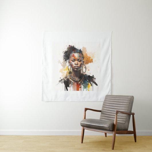 水の色絵画の美しいアフリカ族女性 タペストリー (インサイチュ)