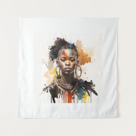 水の色絵画の美しいアフリカ族女性 タペストリー (正面)