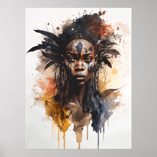 水の色絵画の美しいアフリカ族女性 ポスター (正面)