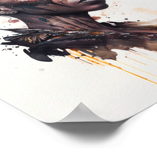 水の色絵画の美しいアフリカ族女性 ポスター (角)