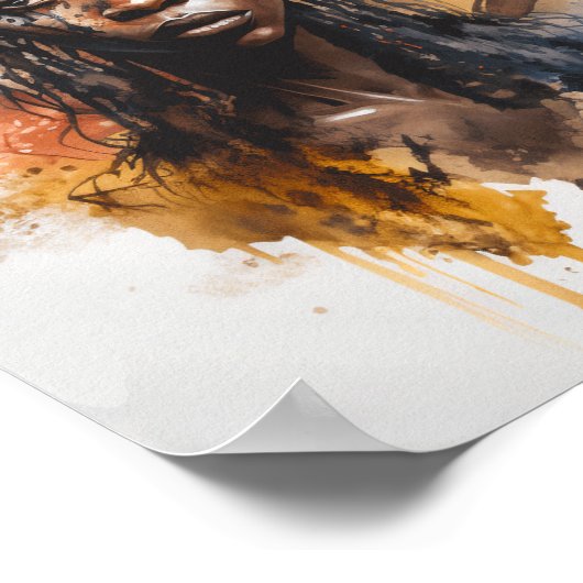 水の色絵画の美しいアフリカ族女性 ポスター (角)