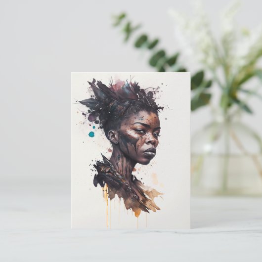 水の色絵画の美しいアフリカ族女性 ポストカード (スタンド正面)