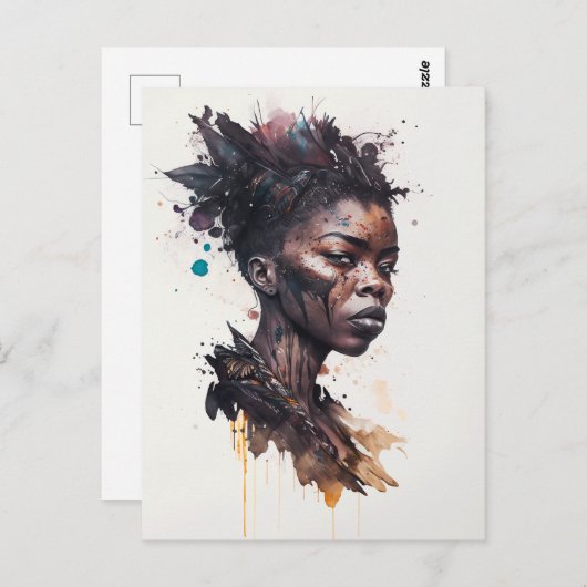 水の色絵画の美しいアフリカ族女性 ポストカード (正面/裏面)