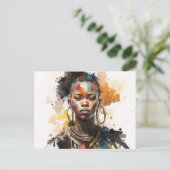水の色絵画の美しいアフリカ族女性 ポストカード (スタンド正面)
