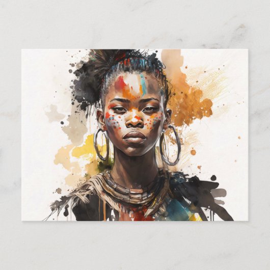 水の色絵画の美しいアフリカ族女性 ポストカード (正面)