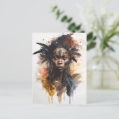 水の色絵画の美しいアフリカ族女性 ポストカード (スタンド正面)