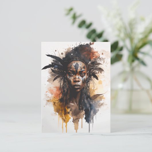 水の色絵画の美しいアフリカ族女性 ポストカード (スタンド正面)