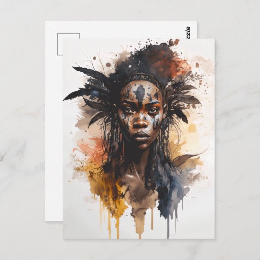 水の色絵画の美しいアフリカ族女性 ポストカード (正面/裏面)