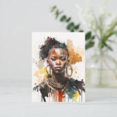 水の色絵画の美しいアフリカ族女性 ポストカード (スタンド正面)