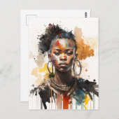 水の色絵画の美しいアフリカ族女性 ポストカード (正面/裏面)