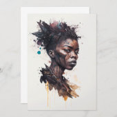 水の色絵画の美しいアフリカ族女性 招待状 (正面/裏面)