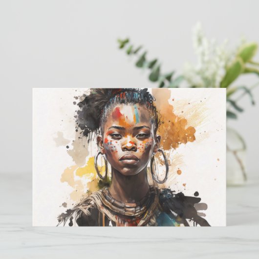 水の色絵画の美しいアフリカ族女性 招待状 (スタンド正面)
