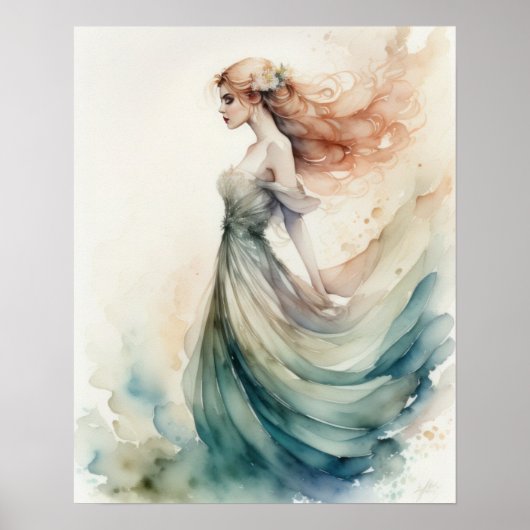 水の色絵画の美しい水ニンフIII ポスター (正面)