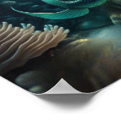 水の色絵画の赤毛マーメイド1:1 ポスター (角)