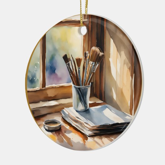 水の色絵画の セラミックオーナメント (左)