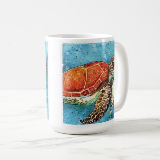 水の色絵画- Sea Turtle mug コーヒーマグカップ (正面右)