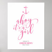 水の色航海のいかりピンクベビーシャワーWelcom ポスター (正面)