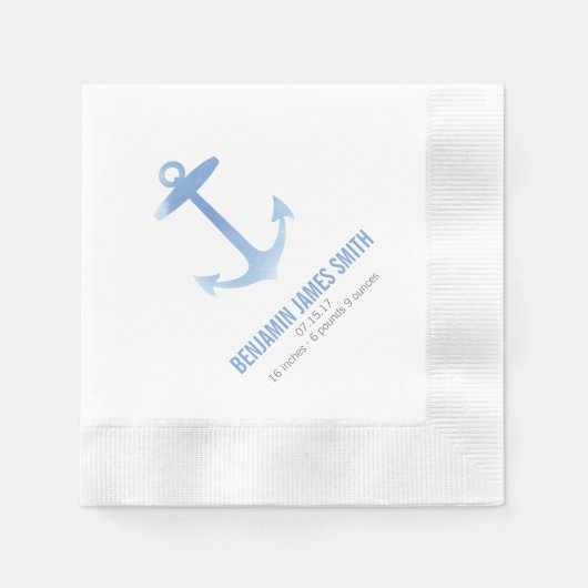 水の色航海のいかり赤ちゃんシャワーsipと参照 縁ありカクテルナプキン (正面)
