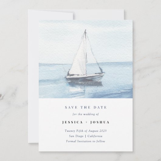 水の色航海の写真セーリング日付を保存 招待状 (正面)