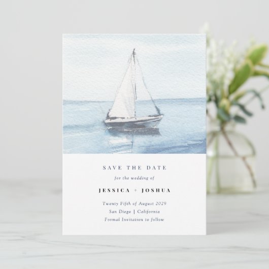 水の色航海の写真セーリング日付を保存 招待状 (スタンド正面)